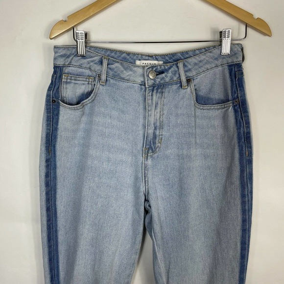 Pacsun Mom Jean Raw Hem Two Tone Denim Light Wash Women's 28 100% Cotton - Picture 2 of 8